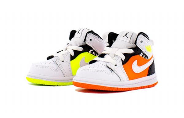 Nike Air Jordan 1 Mid Tops Td Kengät Lapsille Valkoinen Oranssi Musta