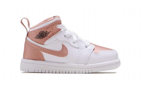 Nike Air Jordan 1 Mid Tops Td Kengät Lapsille Valkoinen Vaaleanpunainen Kulta