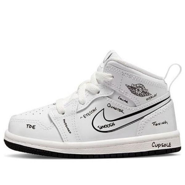 Nike Air Jordan 1 Mid Tops Td Retro Koripallokengät Lapsille Valkoinen