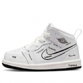 Nike Air Jordan 1 Mid Tops Td Retro Koripallokengät Lapsille Valkoinen