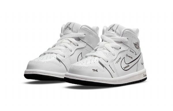 Nike Air Jordan 1 Mid Tops Td Retro Koripallokengät Lapsille Valkoinen