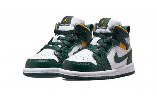Nike Air Jordan 1 Mid Tops Td Retro Koripallokengät Lapsille Vihreä Musta