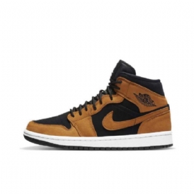 Nike Air Jordan 1 Mid Tops Vehnäkengät Miehille Ruskea Musta