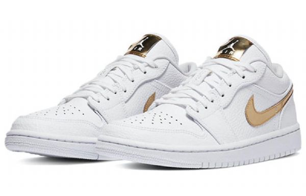Nike Air Jordan 1 Retro Matalat Topit Koripallokengät Naisille Valkoinen Kulta