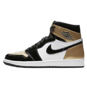 Nike Air Jordan 1 Toe Kengät Miehille Musta Kulta Valkoinen