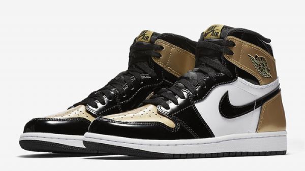 Nike Air Jordan 1 Toe Kengät Miehille Musta Kulta Valkoinen