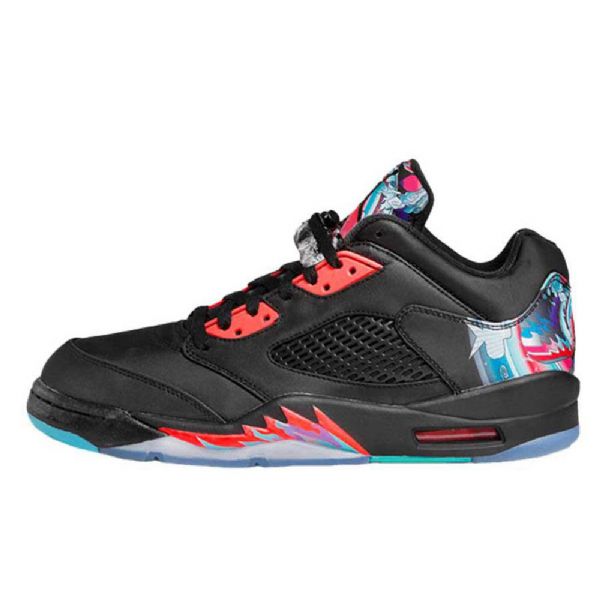 Nike Air Jordan 5 Matalat Topit Kiinalaisen Uudenvuoden Kengät Miehille Musta Punainen