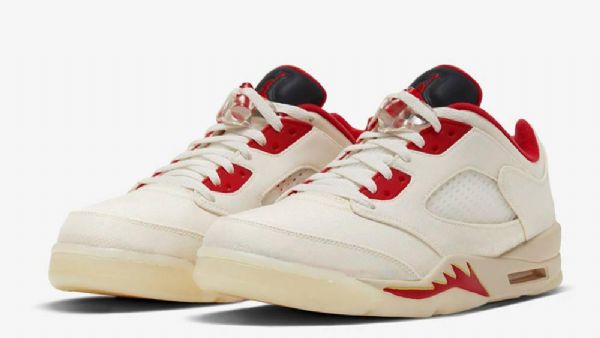 Nike Air Jordan 5 Matalat Topit Kiinan Uudenvuoden Kengät Naisille Khaki Punainen